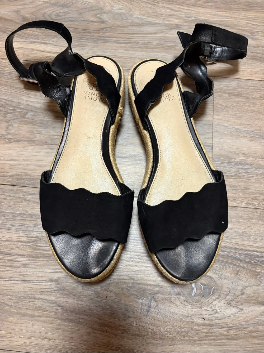 Vince Camuto Kamperla Black Suede Espadrille Wedge Sandals 9